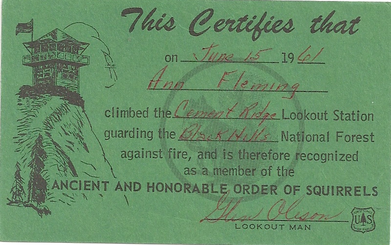 Ancient and Honorable Order of Squirrels membership (courtesy of Ann and Neal Fleming)