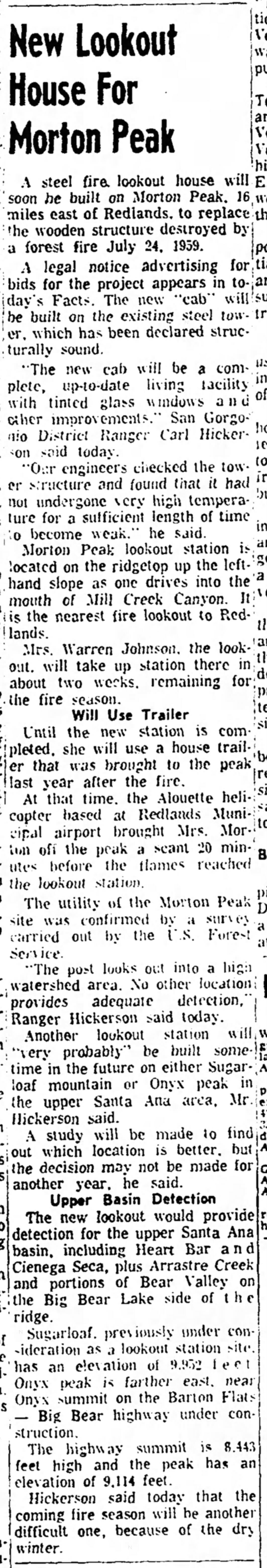 New Lookout House For Morton Peak - April 13, 1960