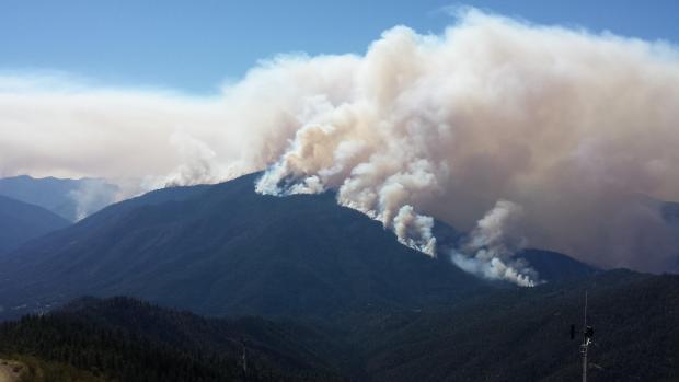The Happy Camp Complex fire, as seen from the Collins Creek Baldy Lookout in the Klamath National Forest, Sept. 5, 2014