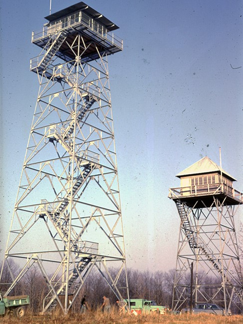 1933 Road Oak Knob Fire Tower and its 1964 replacement