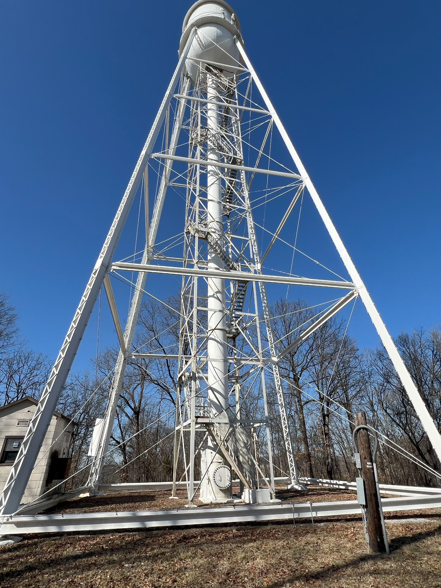 Crane water tank built around an old fire tower, from February 2025